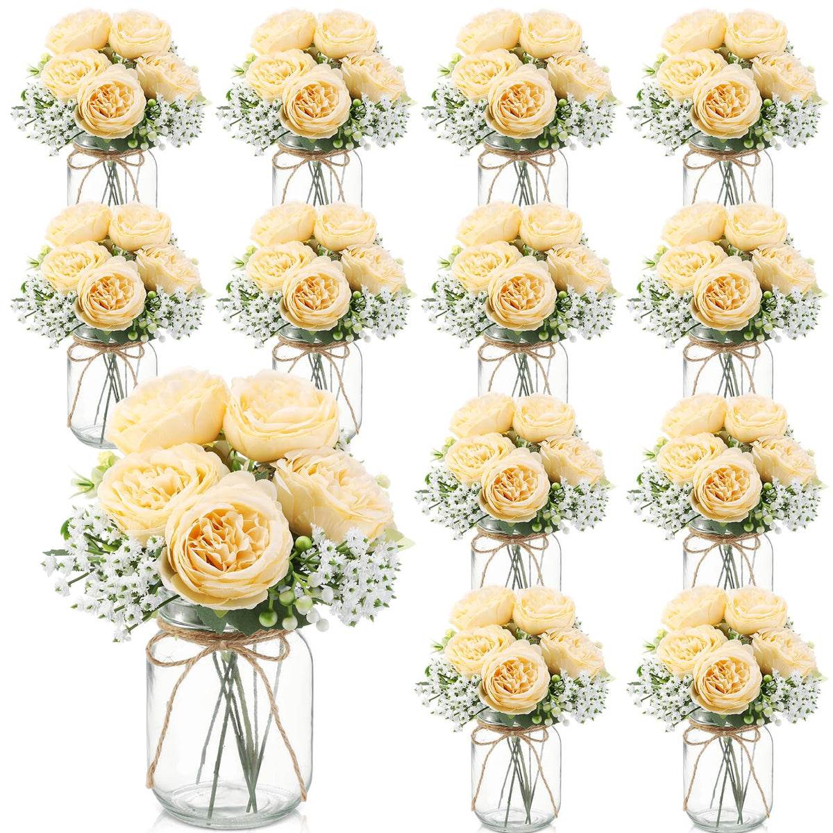 Zeyune 12 Sets Mason Jar Flowers Centerpiece Table Decorations,Green