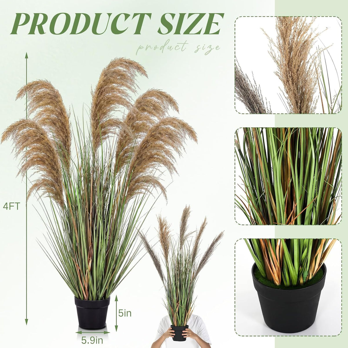 Jexine 2 Pcs Pampas Grass Potted Plants 4 ft Tall Artificial Grass Potted Artificial Greenery Floor Plants Tall in Pot for Housewarming Gift House Garden Bathroom Lobby Outdoor Decoration (Fall)