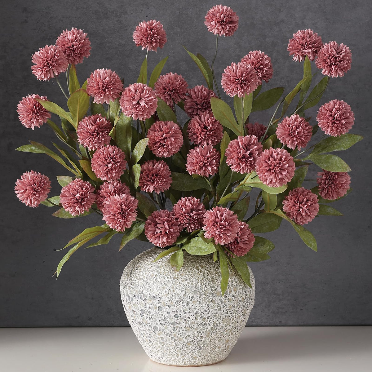 VIERENA 6 Pcs 27" Artificial Fall Pompon Mum Flower Stems for Vase (Orange)