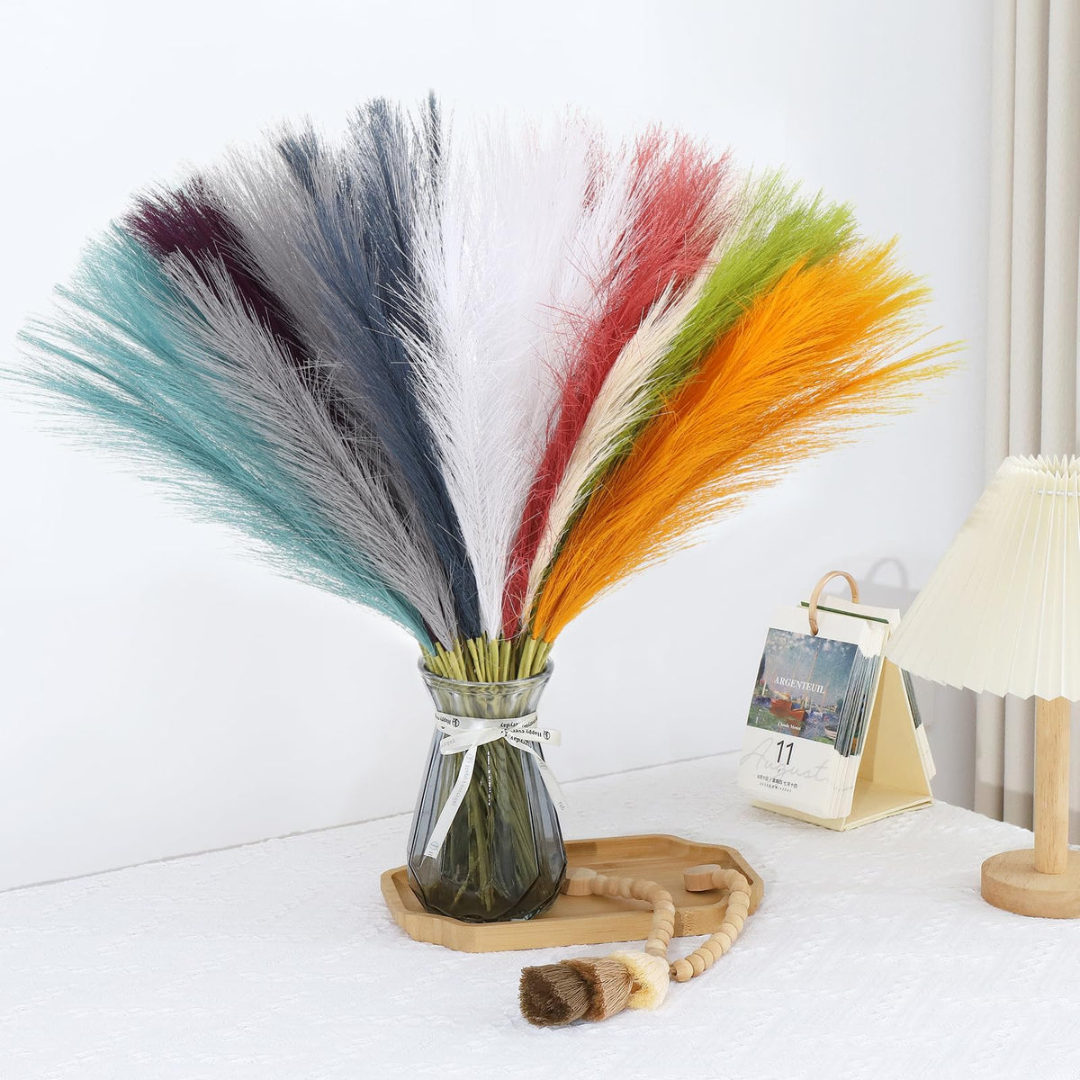 Pampas Grass Decor 30 Pcs 21.7 Inch Faux Brown Pampas Grass Bulk Artificial Dried Flowers Small Vase Filler Pompas Grass.
