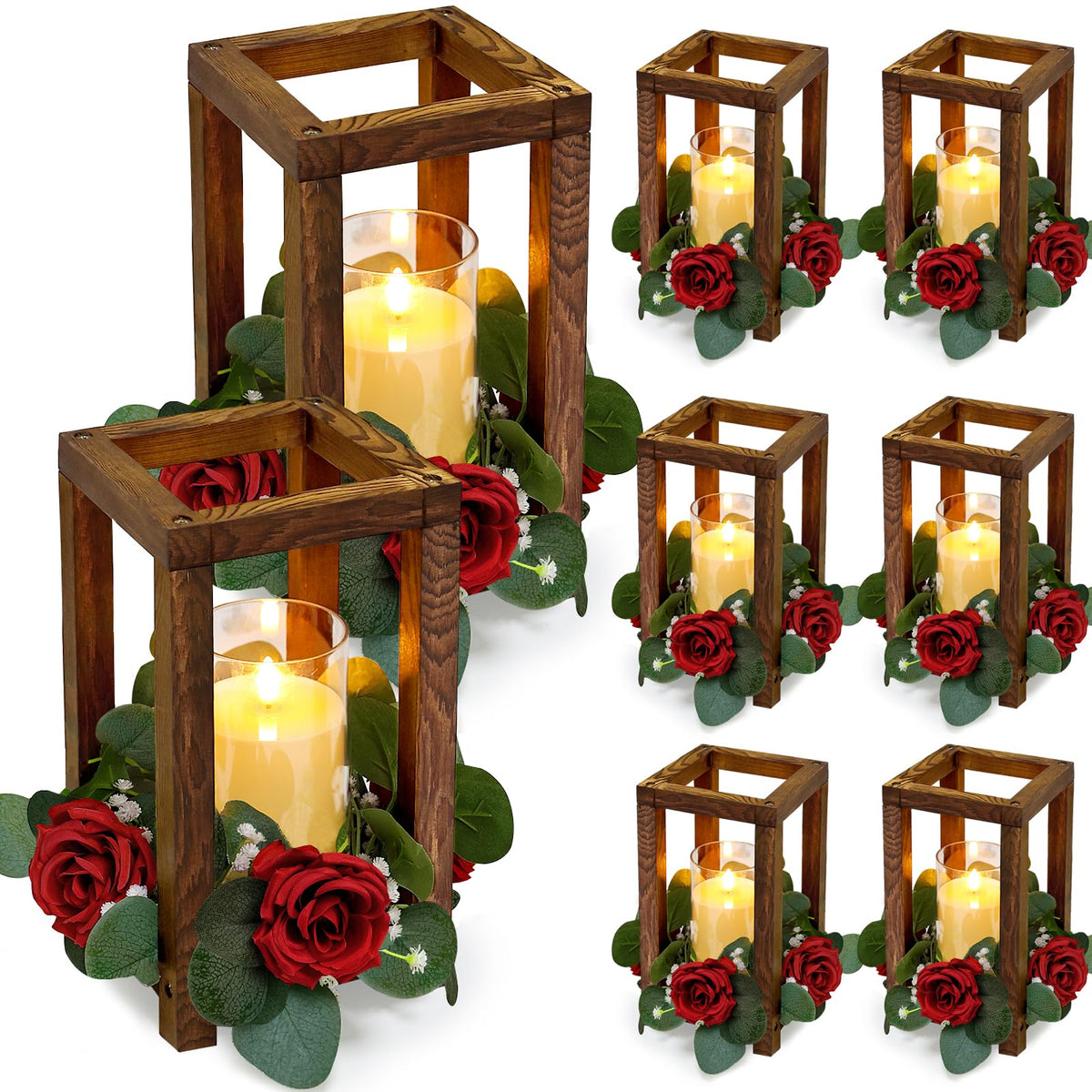 18 Pcs Wooden Lantern Centerpiece for Table Decor