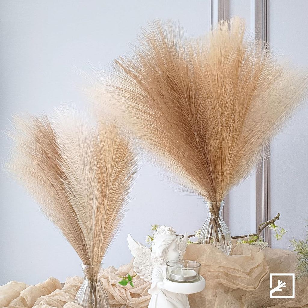 ZIFTY Faux Pampas Grass Decor 17" 6Pcs Handmade Flower Boho Decor Beige