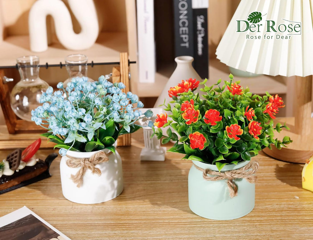 Der Rose 4 Pack Fake Flowers Artificial Plants in Pots, Table Home Decor
