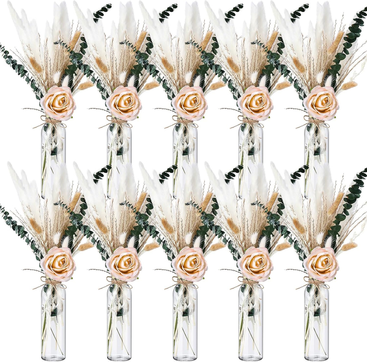 Qinyoung 10 Set Dried Pampas Grass Table Centerpiece for Wedding, Champagne