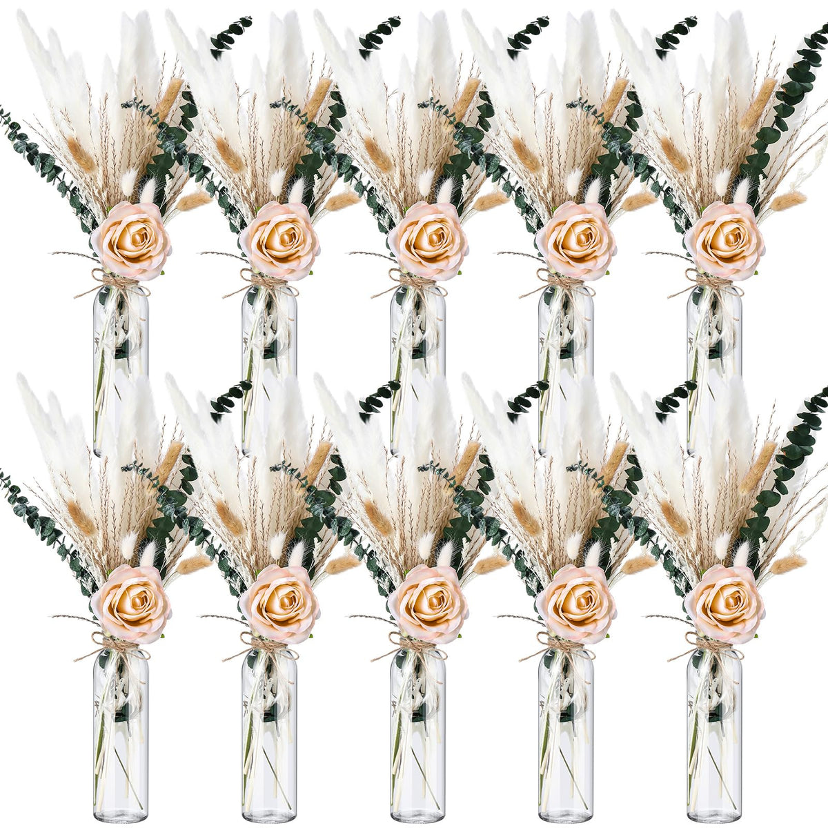 Qinyoung 10 Set Dried Pampas Grass Table Centerpiece for Wedding, Champagne