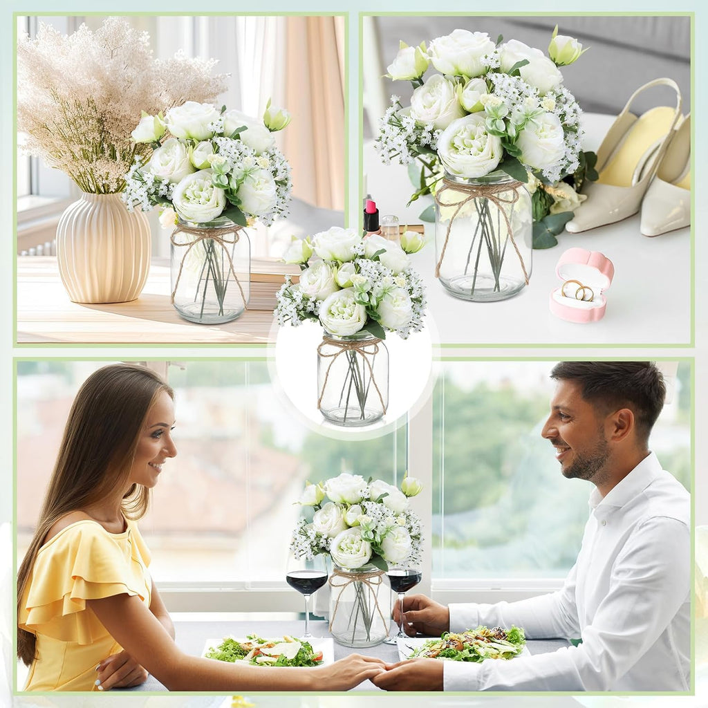Zeyune 12 Sets Mason Jar Flowers Centerpiece Table Decorations,Green