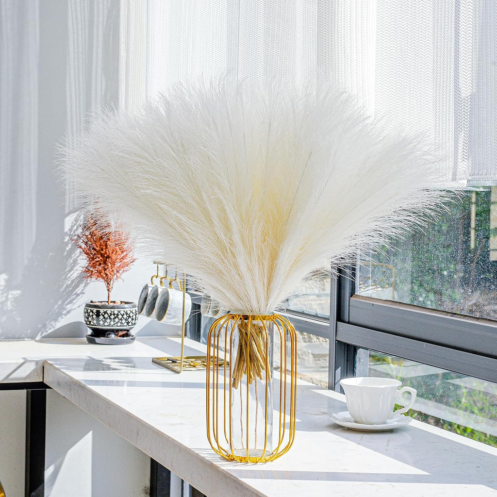 10 Stems White Pampas Grass Fluffy 17.7" Faux Pampas Grass Decor