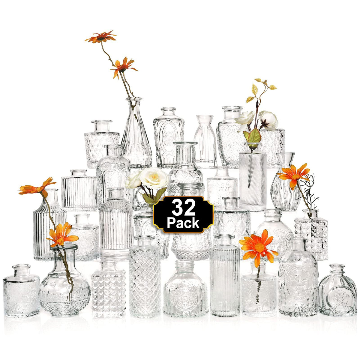 Arme Glass Bud vases in Bulk，Small Glass Flower Vase for Centerpieces 16Pcs
