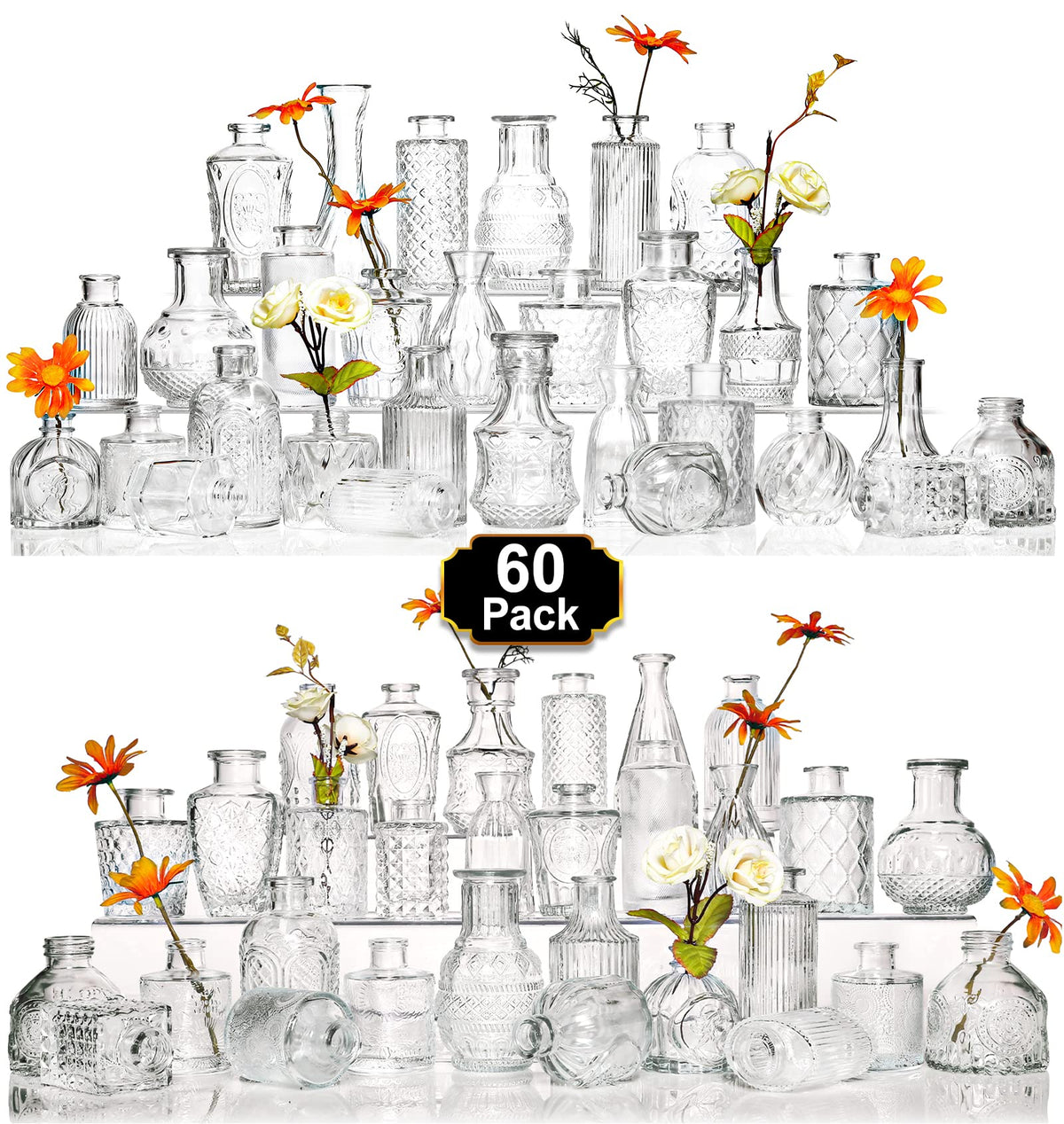 Arme Glass Bud vases in Bulk，Small Glass Flower Vase for Centerpieces 16Pcs