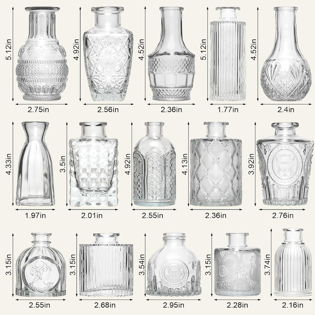 Arme Glass Bud vases in Bulk，Small Glass Flower Vase for Centerpieces 16Pcs