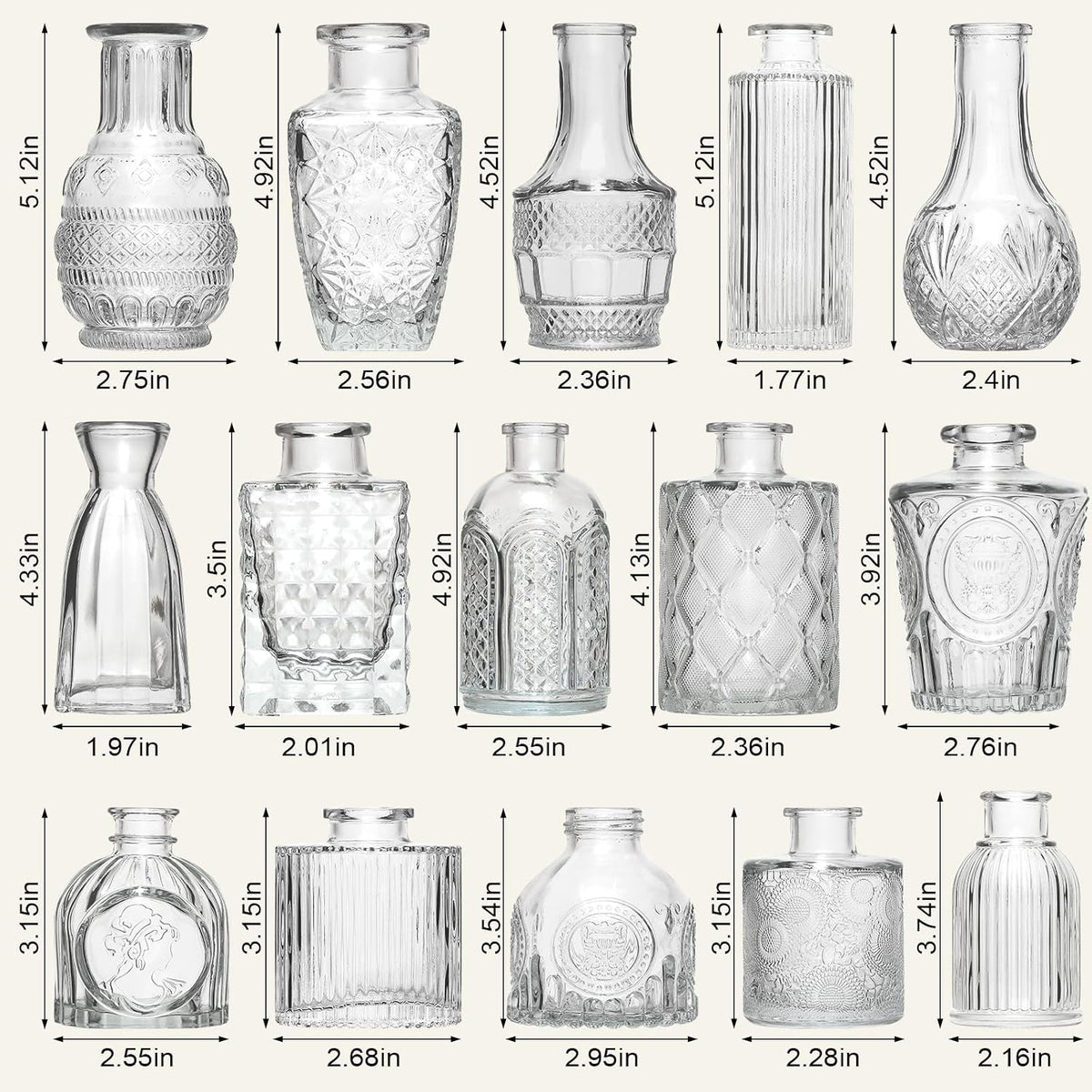 Arme Glass Bud vases in Bulk，Small Glass Flower Vase for Centerpieces 16Pcs