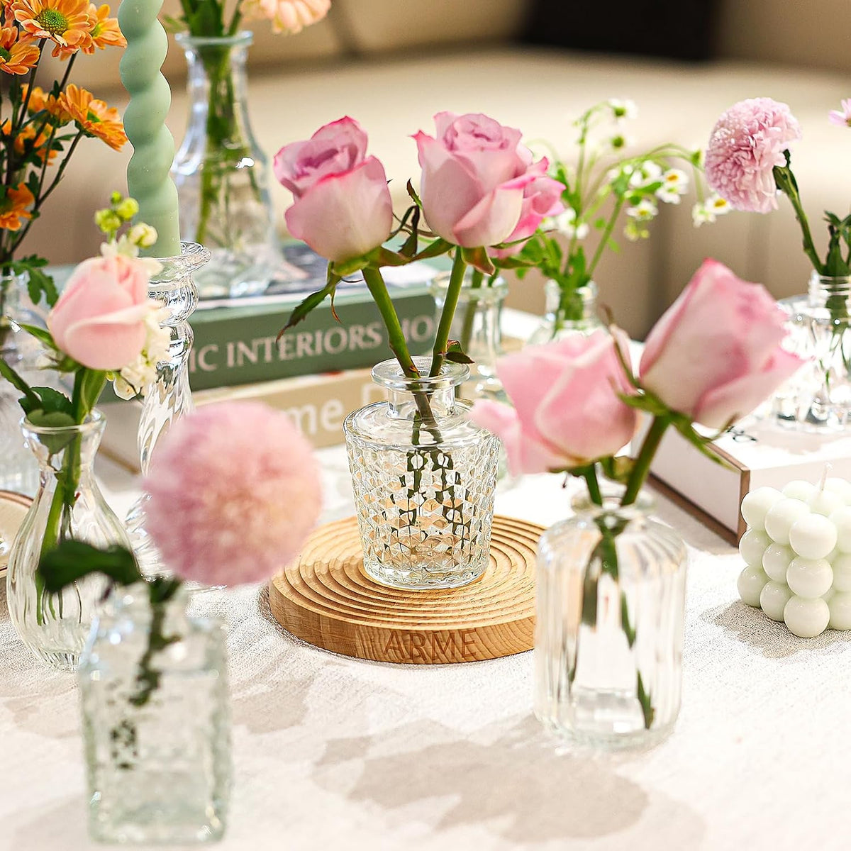 Arme Glass Bud vases in Bulk，Small Glass Flower Vase for Centerpieces 16Pcs