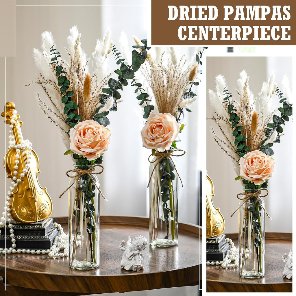 Qinyoung 10 Set Dried Pampas Grass Table Centerpiece for Wedding, Champagne
