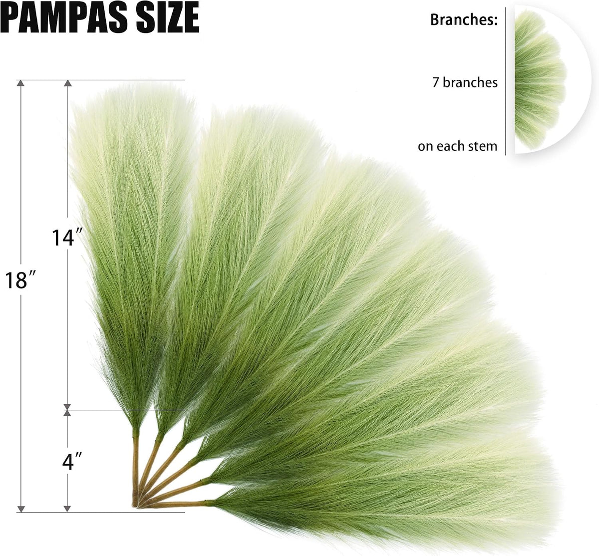 6 PCS Faux Pampas Grass Arrangement - 18"/45cm Artificial Fluffy Pompous Grass Stems for Boho Chic Home and Wedding Decor (Sage Green Gradient)