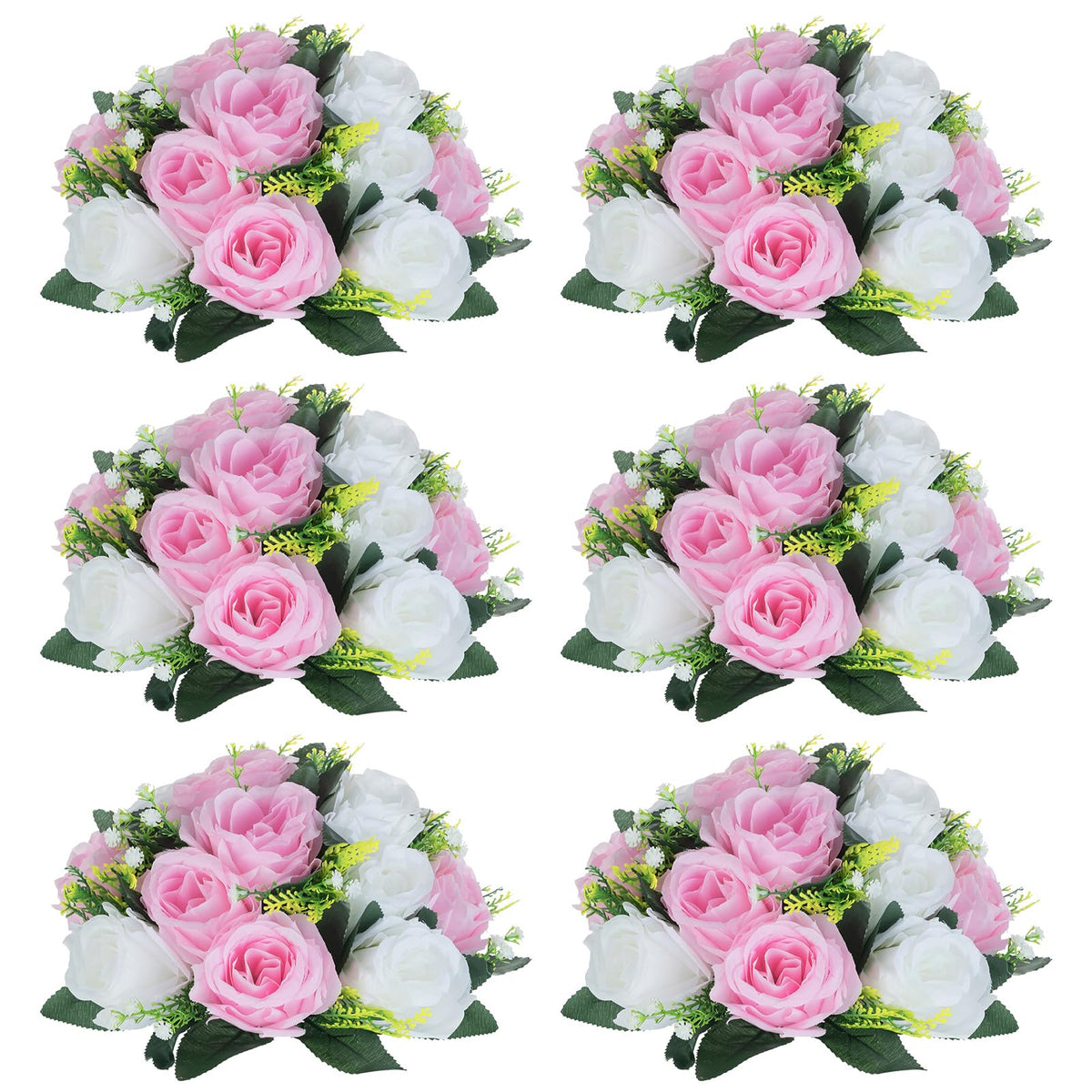 Nuptio Artificial Flower Centrepieces for Tables - 6 Pcs Burgundy & Dusty Rose & Creamy White Fake Flowers Roses Balls 9.5in Diam - Silk Faux Rose Arrangement for Wedding Party Centerpiece Table Decor