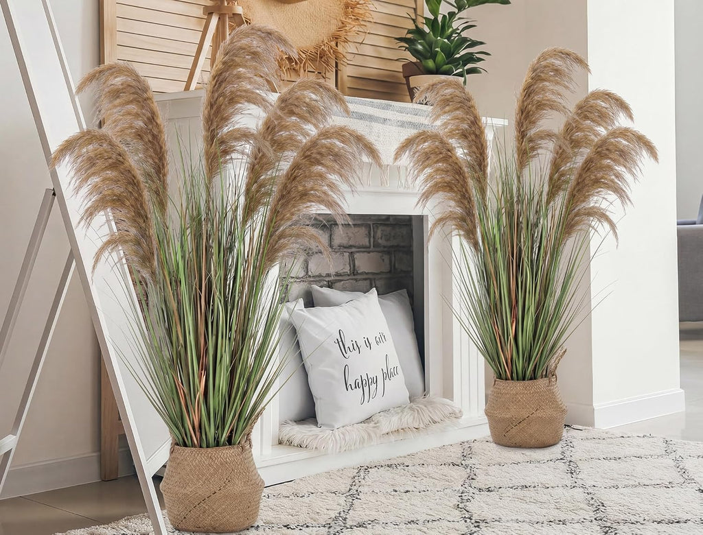 Jexine 2 Pcs Pampas Grass Potted Plants 4 ft Tall Artificial Grass Potted Artificial Greenery Floor Plants Tall in Pot for Housewarming Gift House Garden Bathroom Lobby Outdoor Decoration (Fall)