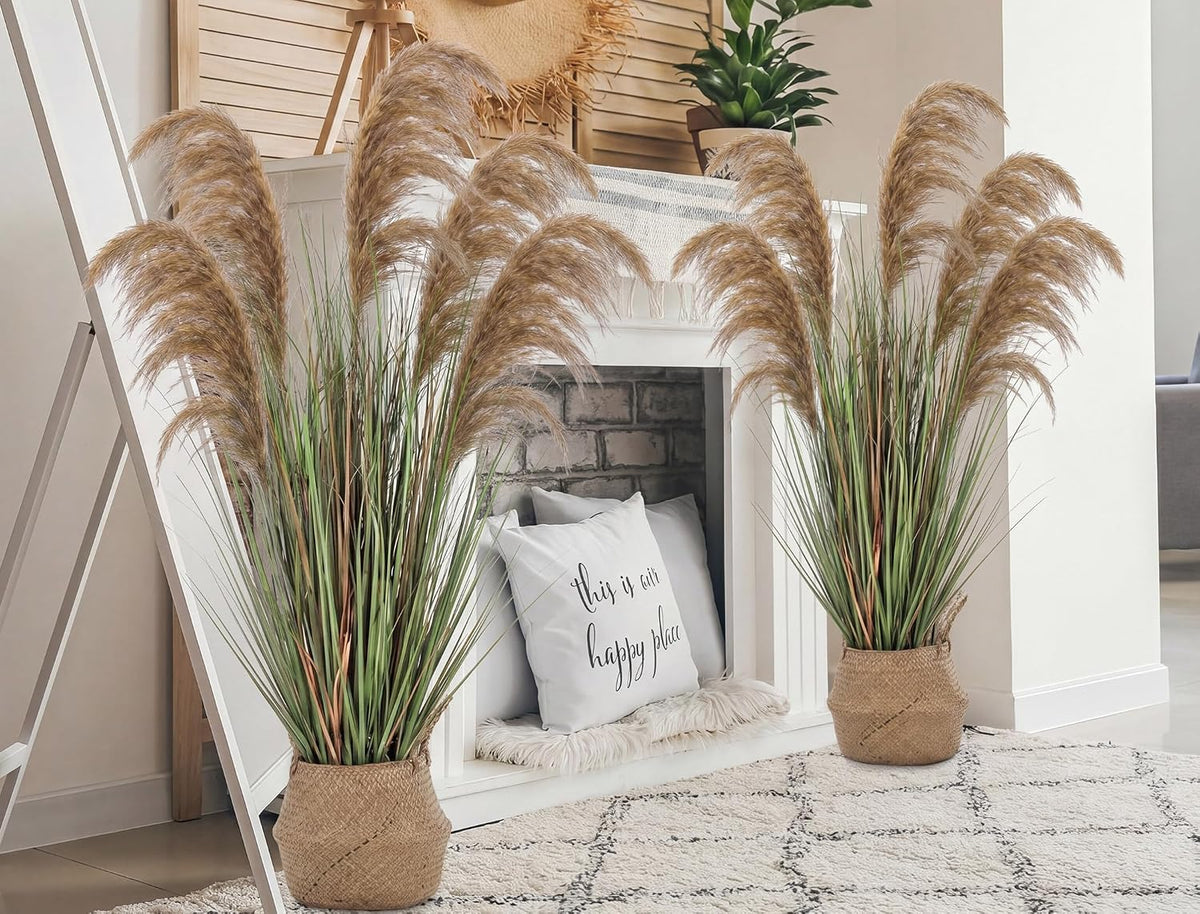 Jexine 2 Pcs Pampas Grass Potted Plants 4 ft Tall Artificial Grass Potted Artificial Greenery Floor Plants Tall in Pot for Housewarming Gift House Garden Bathroom Lobby Outdoor Decoration (Fall)