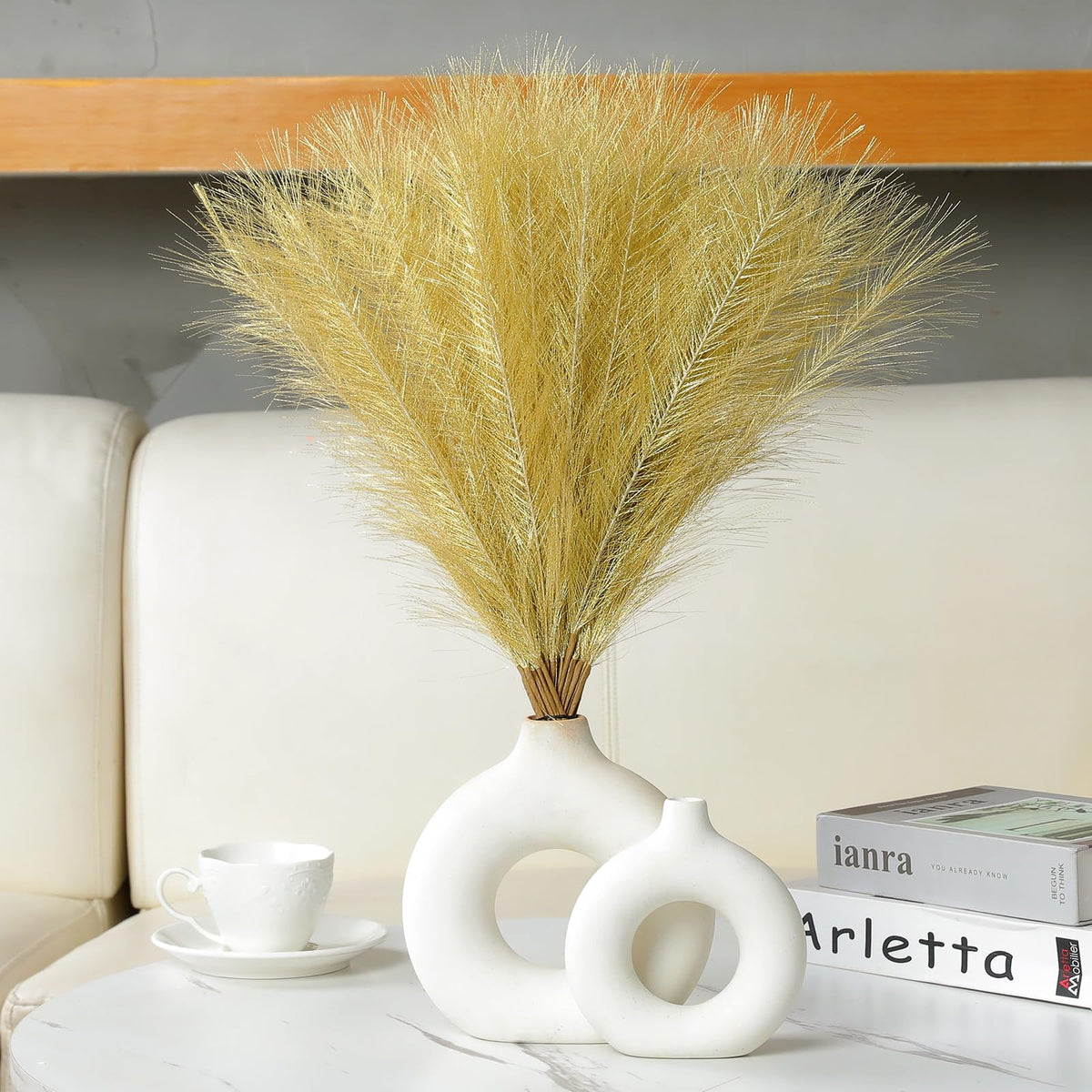 UREYMX Faux Pampas Grass Decor 17.7 Inch 30pcs, Artificial Pampas Grass Fluffy Home Decor, Short Vase Room Decor pompous Grass Flower Arrangement for Boho Home Wedding Decoration (Black,White,Grey)