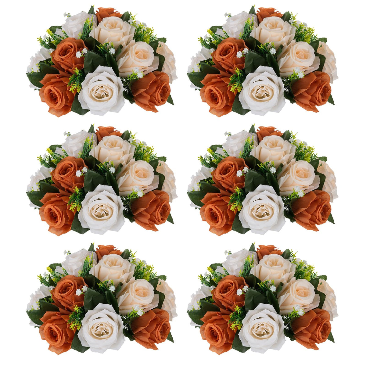Nuptio Artificial Flower Centrepieces for Tables - 6 Pcs Burgundy & Dusty Rose & Creamy White Fake Flowers Roses Balls 9.5in Diam - Silk Faux Rose Arrangement for Wedding Party Centerpiece Table Decor
