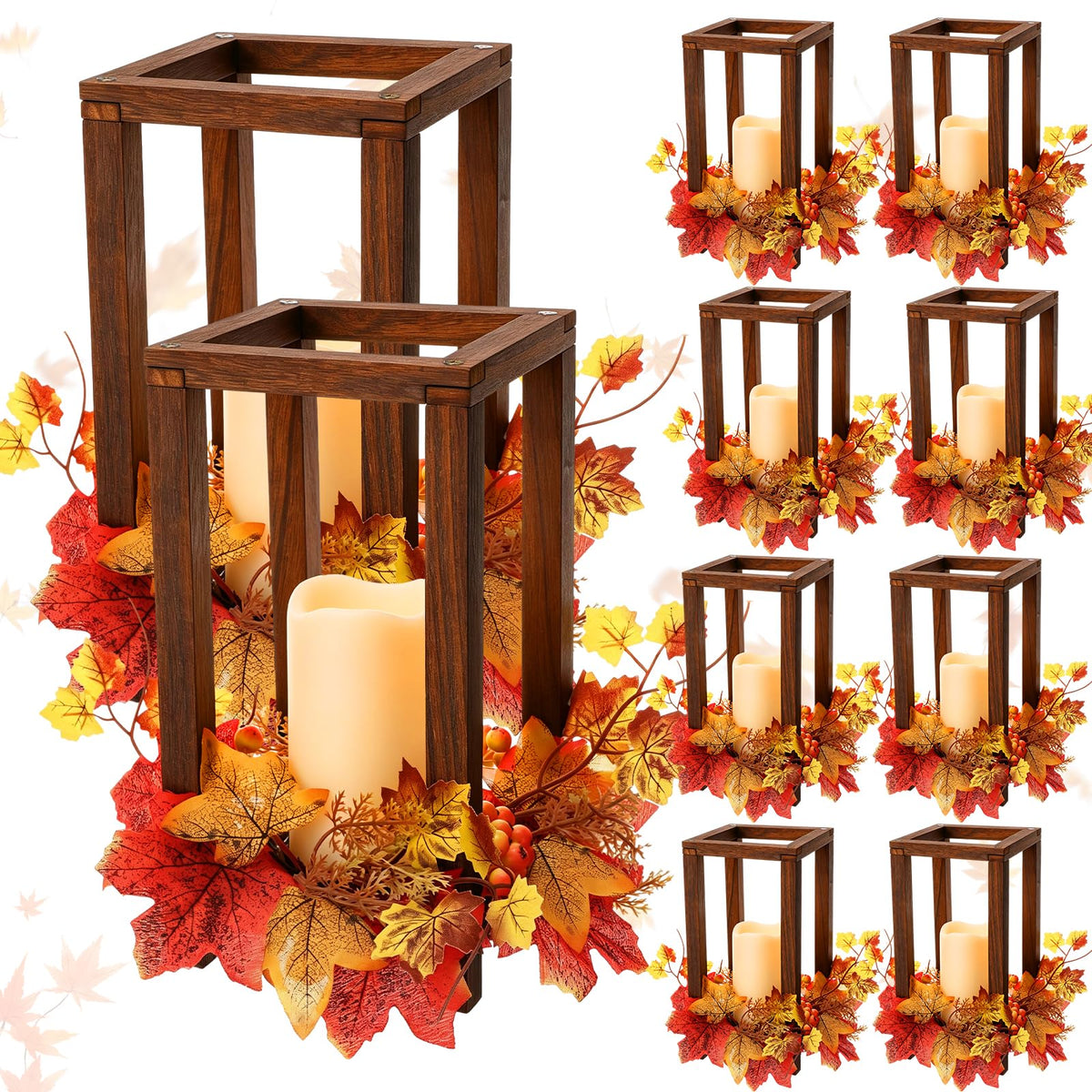 Hushee 30 Pcs Wooden Wedding Lantern Centerpiece, Red Rose, Brown