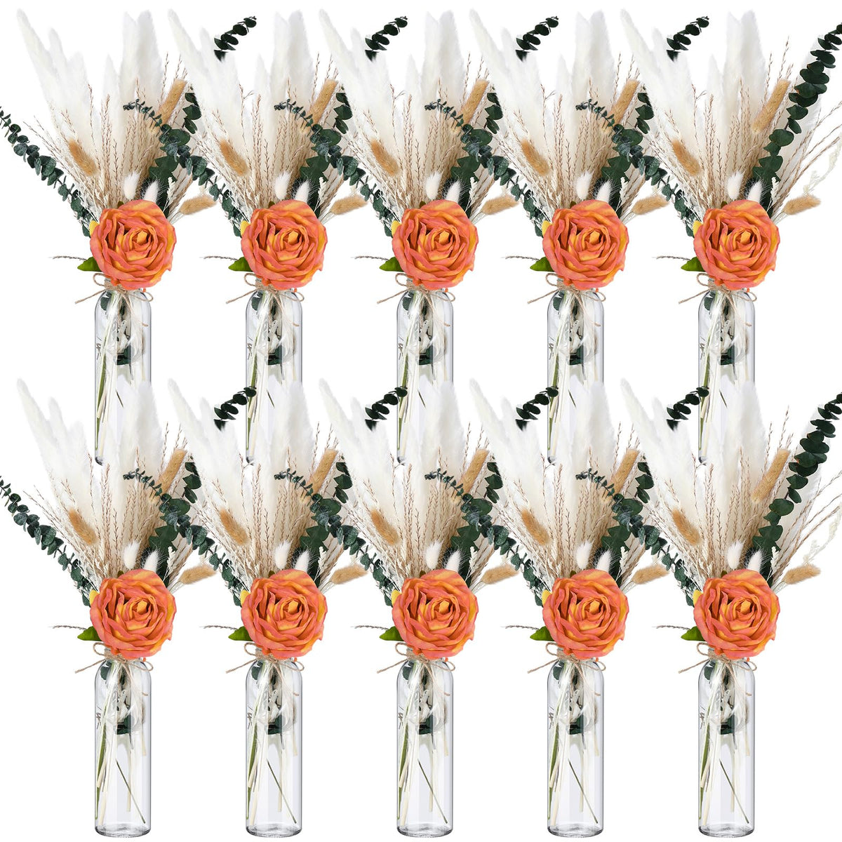 Qinyoung 10 Set Dried Pampas Grass Table Centerpiece for Wedding, Champagne