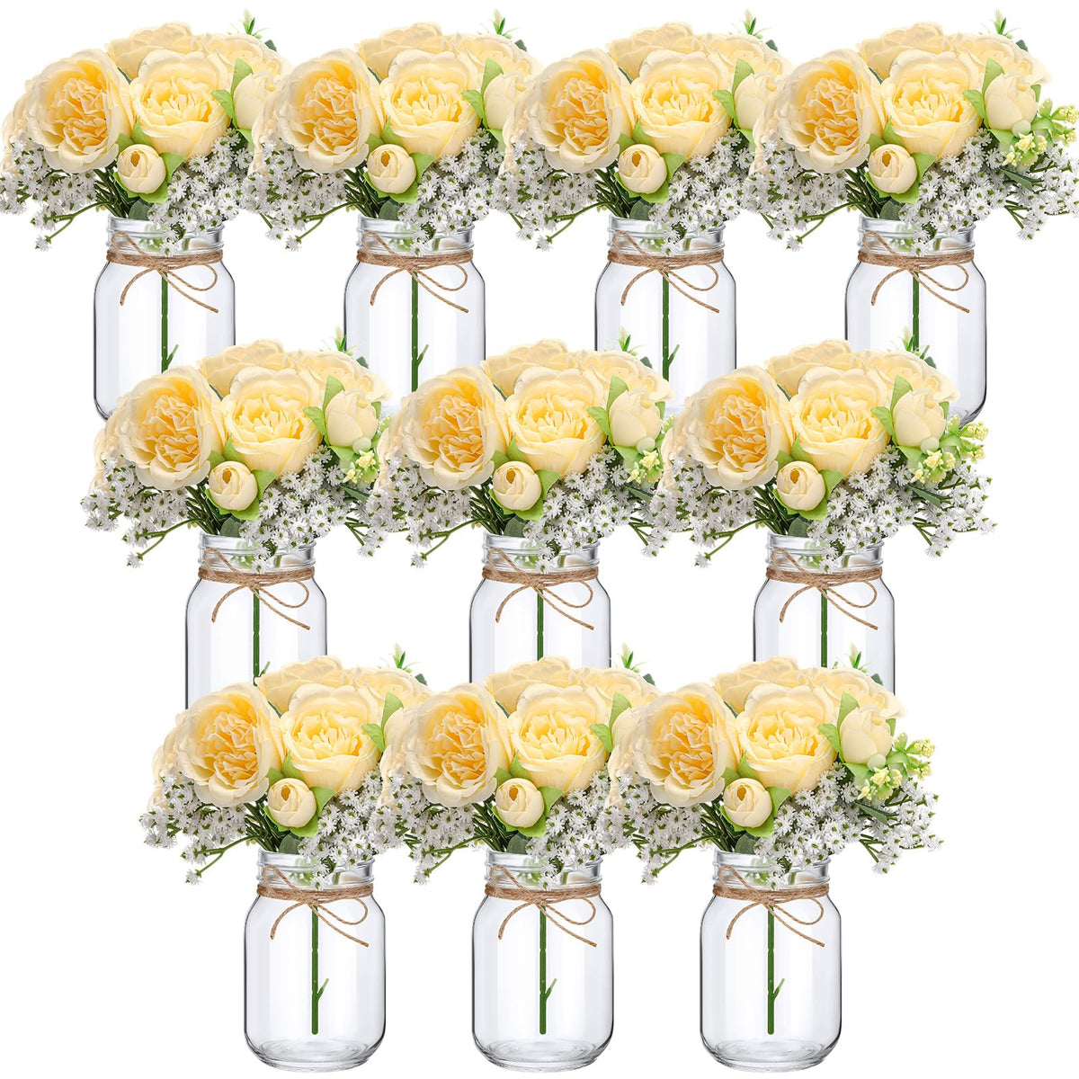 XunYee 10 Set Mason Jars for Centerpieces,White,Rose