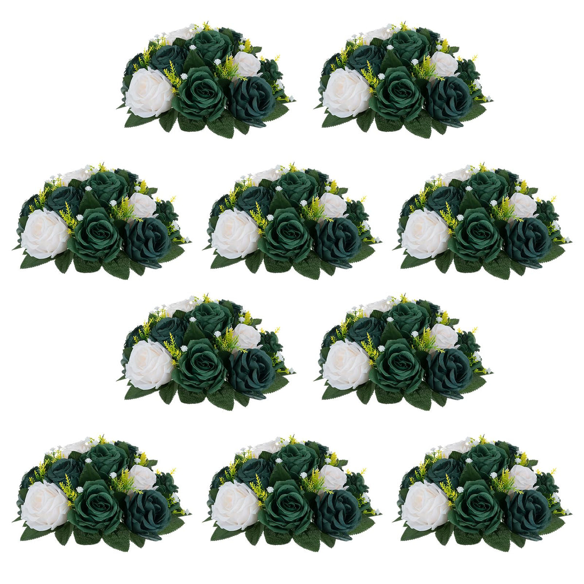 Nuptio Artificial Flower Centrepieces for Tables - 6 Pcs Burgundy & Dusty Rose & Creamy White Fake Flowers Roses Balls 9.5in Diam - Silk Faux Rose Arrangement for Wedding Party Centerpiece Table Decor