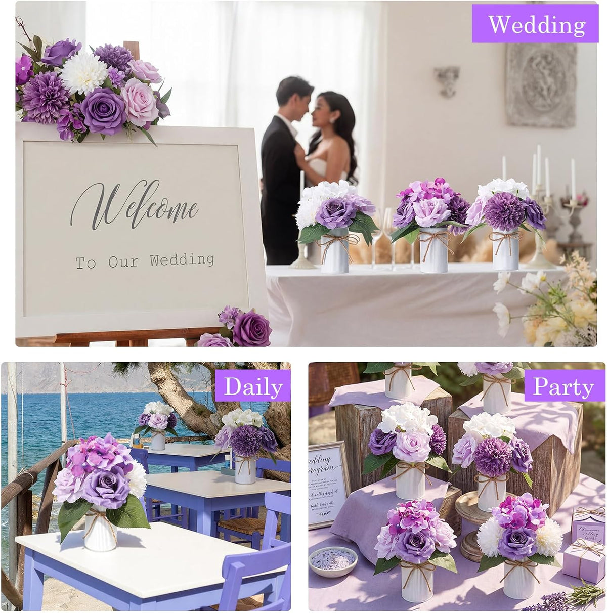 Zeyune 6 Set Artificial Centerpiece, Purple,White, Stylish Style
