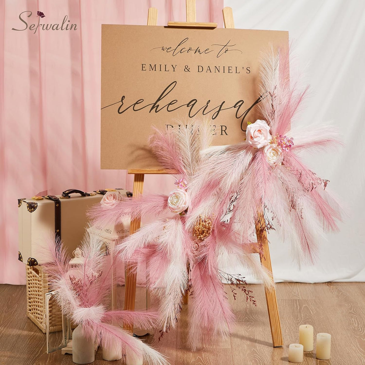 Serwalin 60PCS 17.7" Pink Pampas Grass Boho Feathers Decor for Home Decor