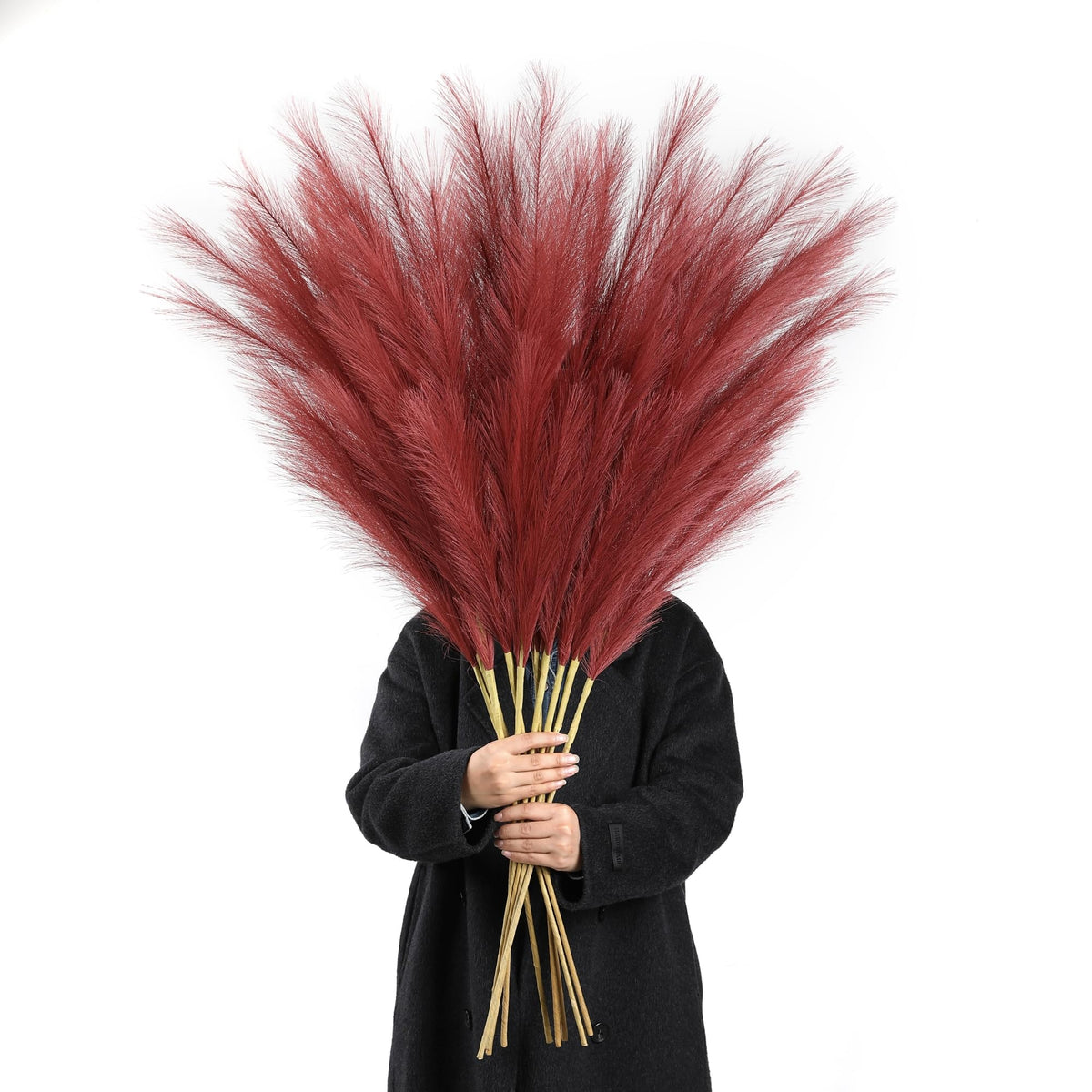 Wertuirk 8 Pcs 45 inch Tall Faux Brown Pampas Grass Decor