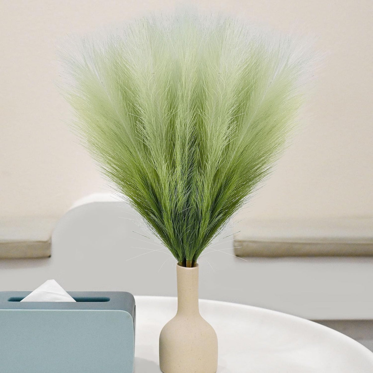 6 PCS Faux Pampas Grass Arrangement - 18"/45cm Artificial Fluffy Pompous Grass Stems for Boho Chic Home and Wedding Decor (Sage Green Gradient)