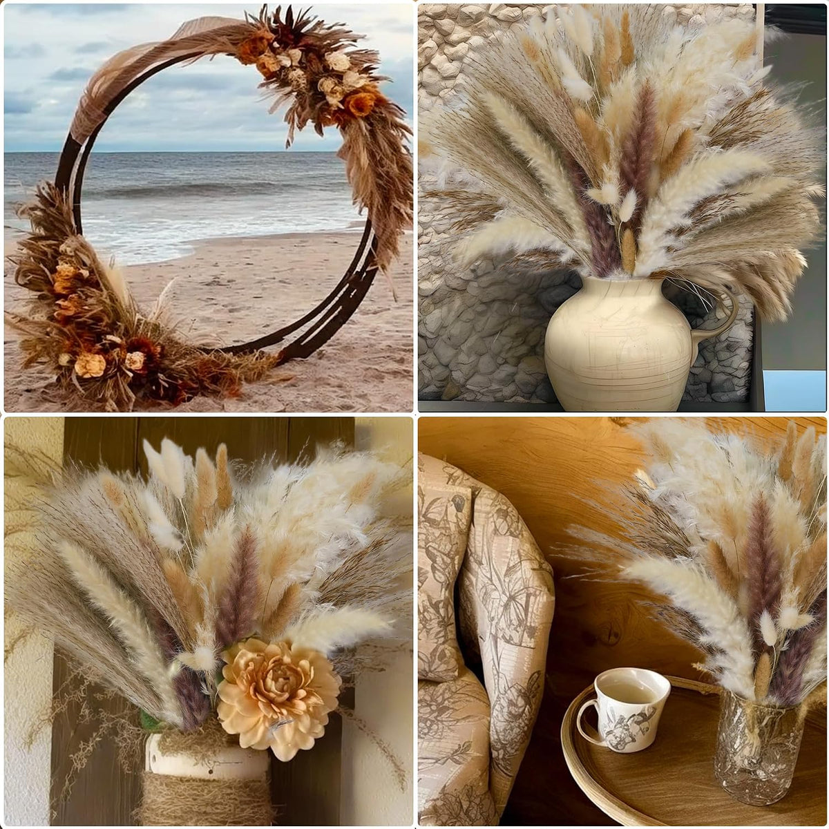 300 PCS Dried Pampas Grass Decor, Dried Flower Bouquets for Wedding, Home, Centerpiece Table, Modern Home, Western Living Room, Nurserie, Nursery, Boho Room, Beach, Women Office, and Boho Decor