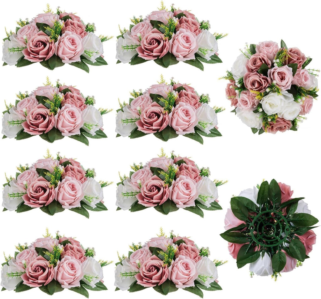 BLOSMON Dusty Pink Flower Centerpieces for Wedding: 10 Pcs, Faux Roses