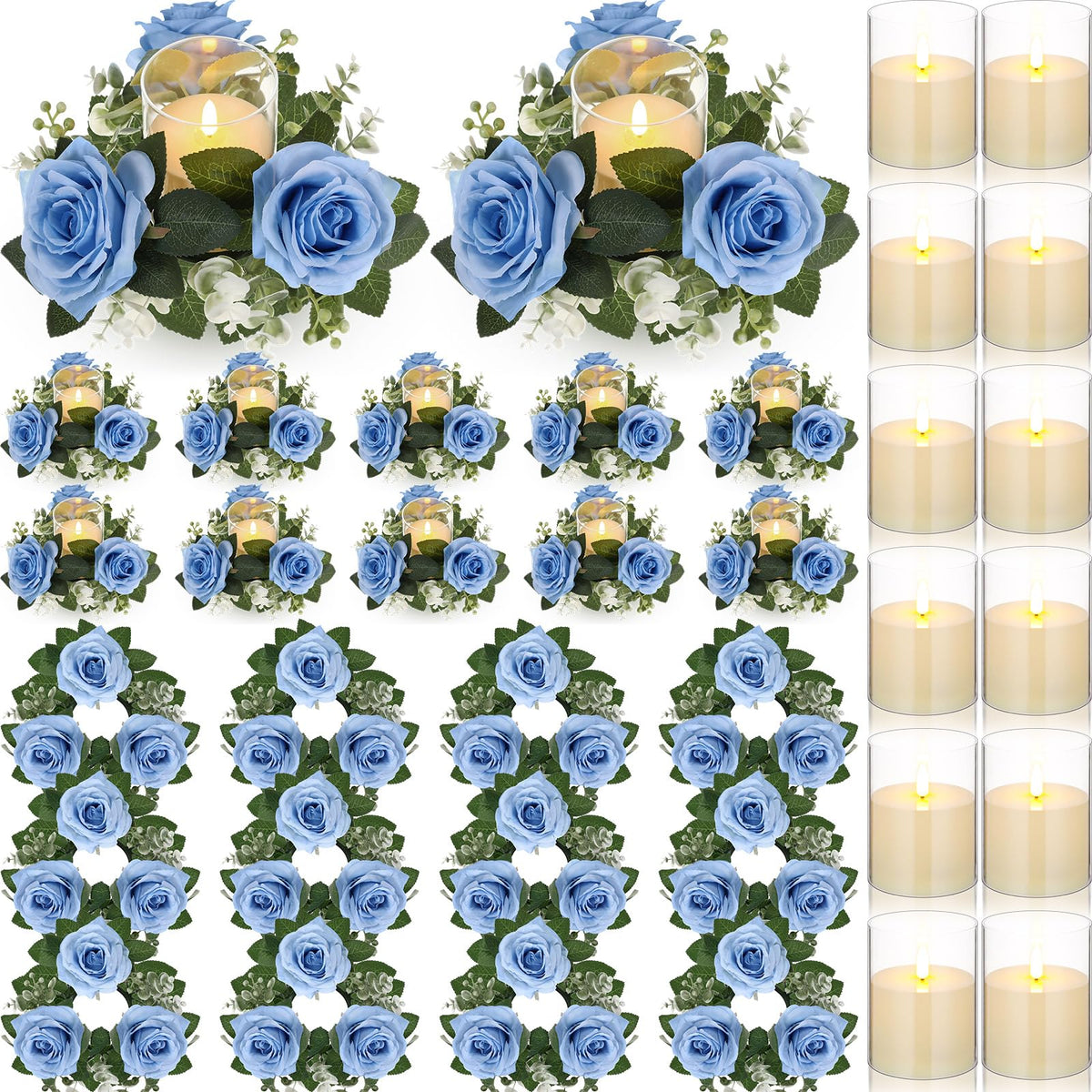 Yunlly 12 Pcs Rose Candle Rings with Candles Sets, White