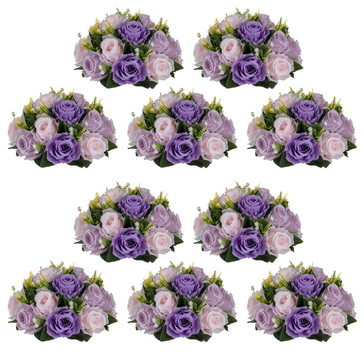 Nuptio Artificial Flower Centrepieces for Tables - 6 Pcs Burgundy & Dusty Rose & Creamy White Fake Flowers Roses Balls 9.5in Diam - Silk Faux Rose Arrangement for Wedding Party Centerpiece Table Decor