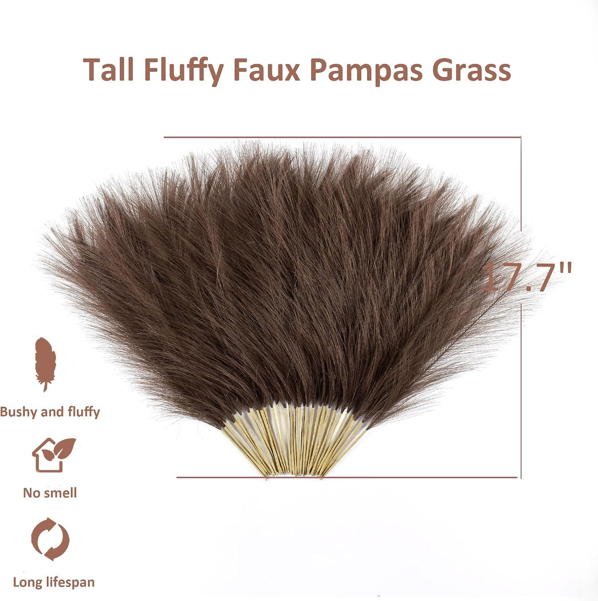 30PCS Dark Brown Faux Pampas Grass 17" for Vase Filler