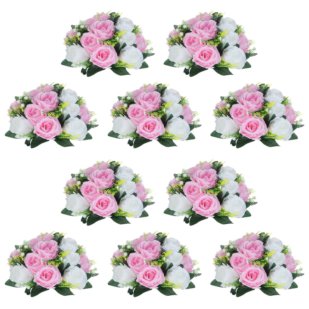 Nuptio Artificial Flower Centrepieces for Tables - 6 Pcs Burgundy & Dusty Rose & Creamy White Fake Flowers Roses Balls 9.5in Diam - Silk Faux Rose Arrangement for Wedding Party Centerpiece Table Decor