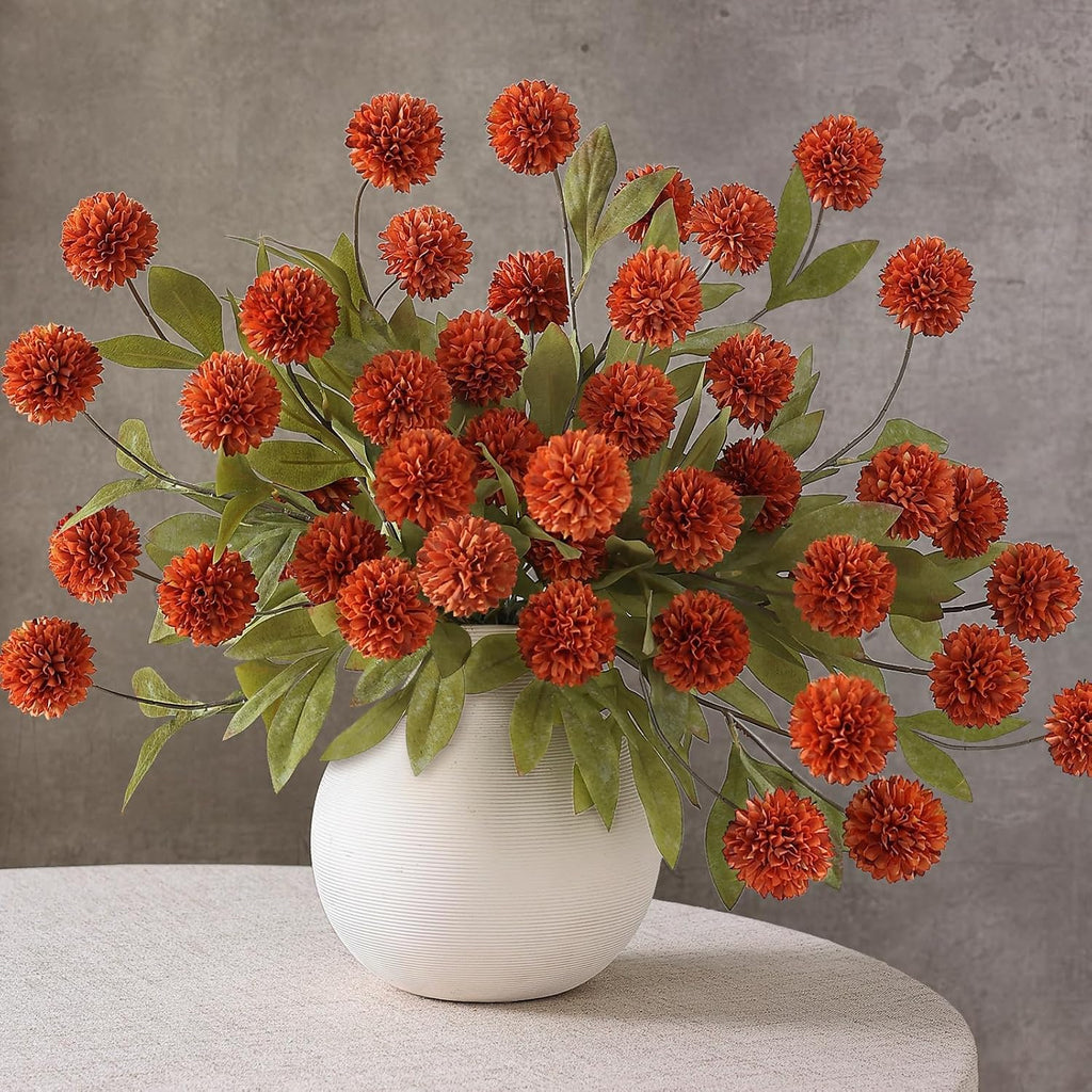 6Pcs 27"Artificial Fall Pompon Mum Stems Silk Flower for Vase Decor(Orange)