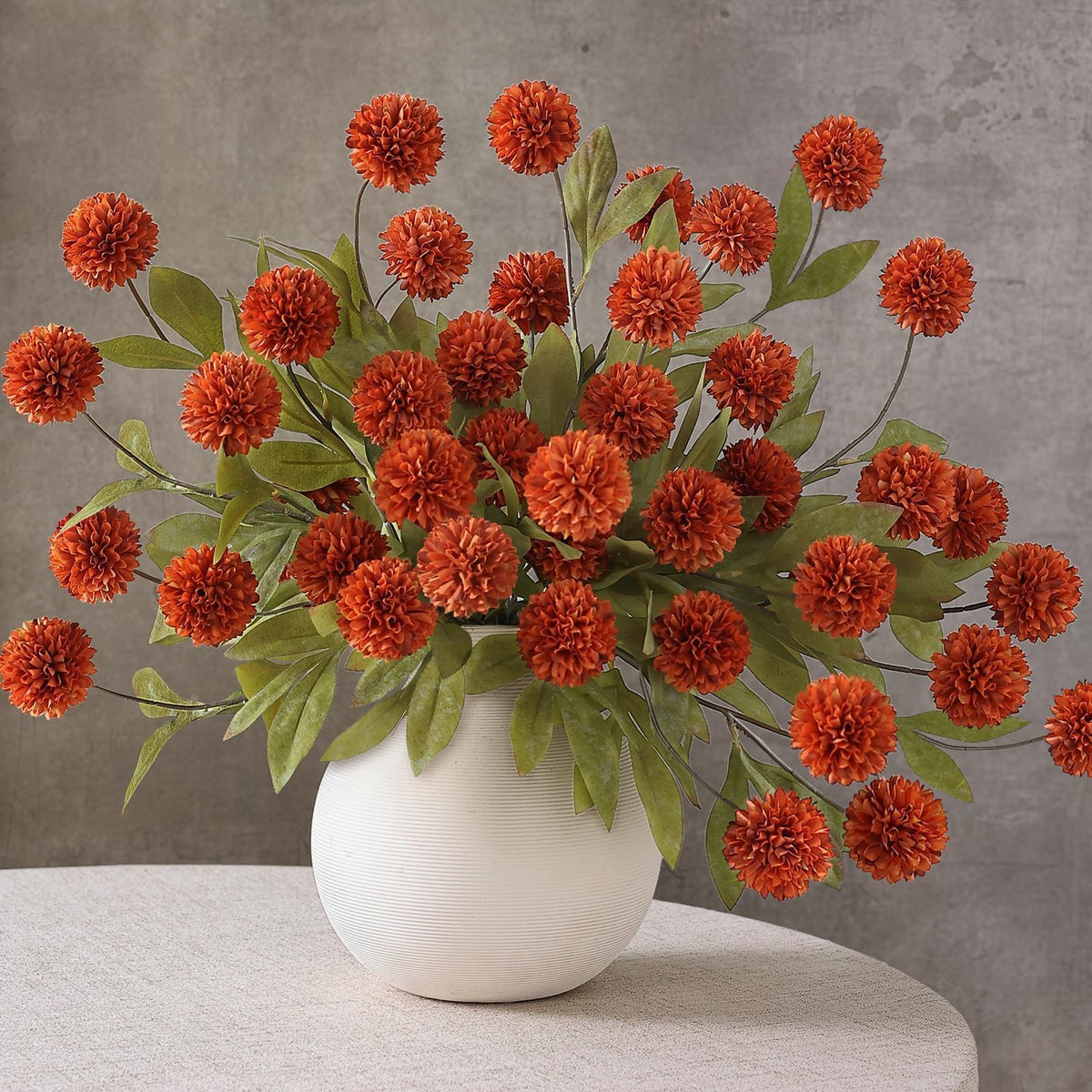 6Pcs 27"Artificial Fall Pompon Mum Stems Silk Flower for Vase Decor(Orange)