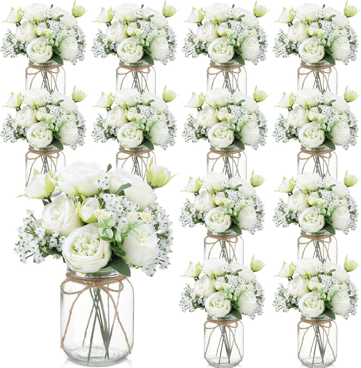 Zeyune 12 Sets Mason Jar Flowers Centerpiece Table Decorations,Green