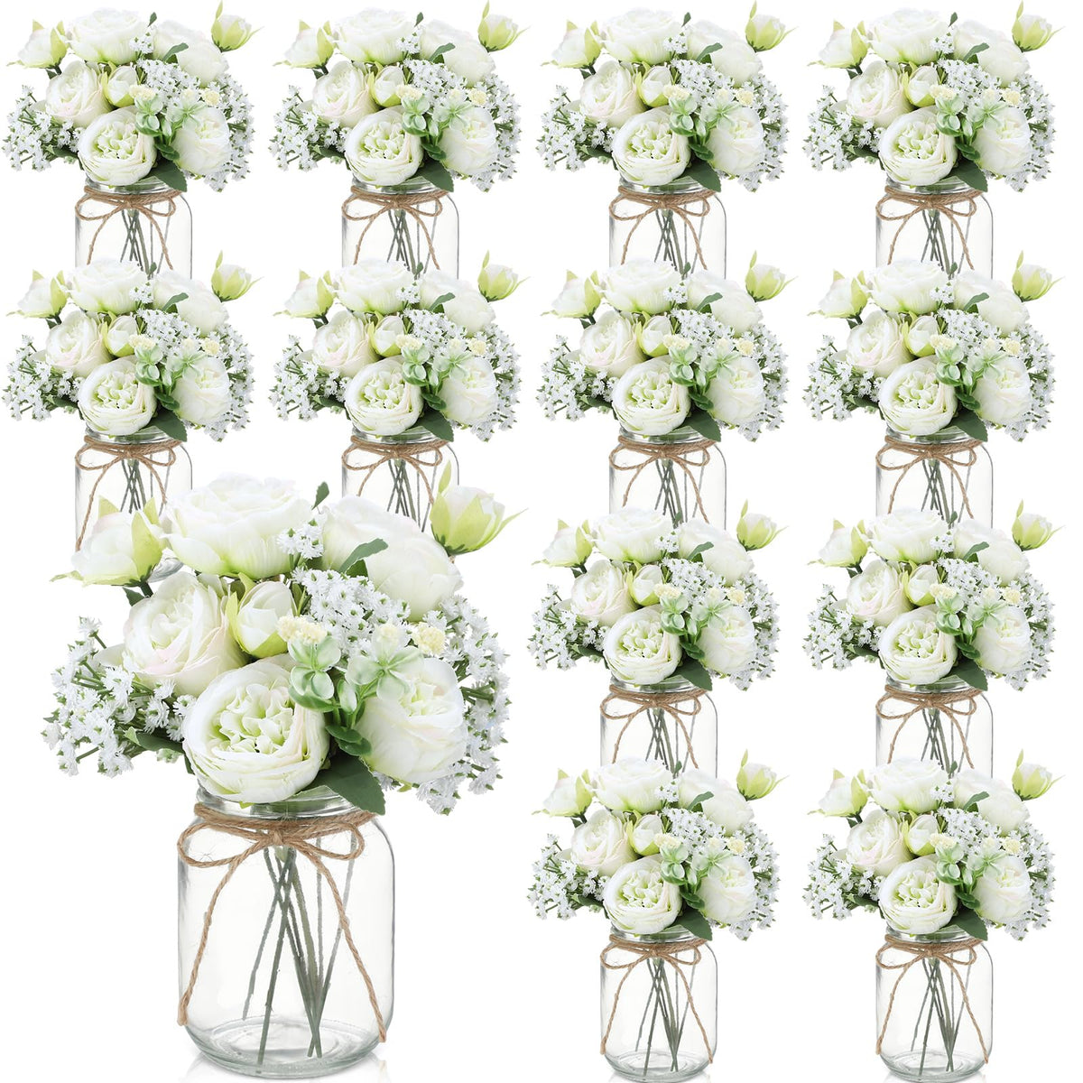 Zeyune 12 Sets Mason Jar Flowers Centerpiece Table Decorations,Green
