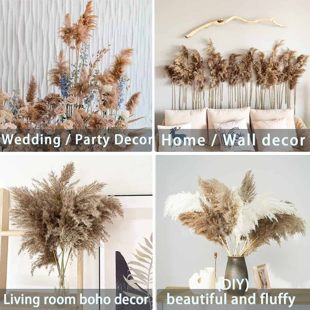 20 Stems 28" Large Brown Pampas Grass - Natural Fluffy Pompas Grass Bulk for Floor Vase - Boho Decor Home Wedding Event Decor, Gift