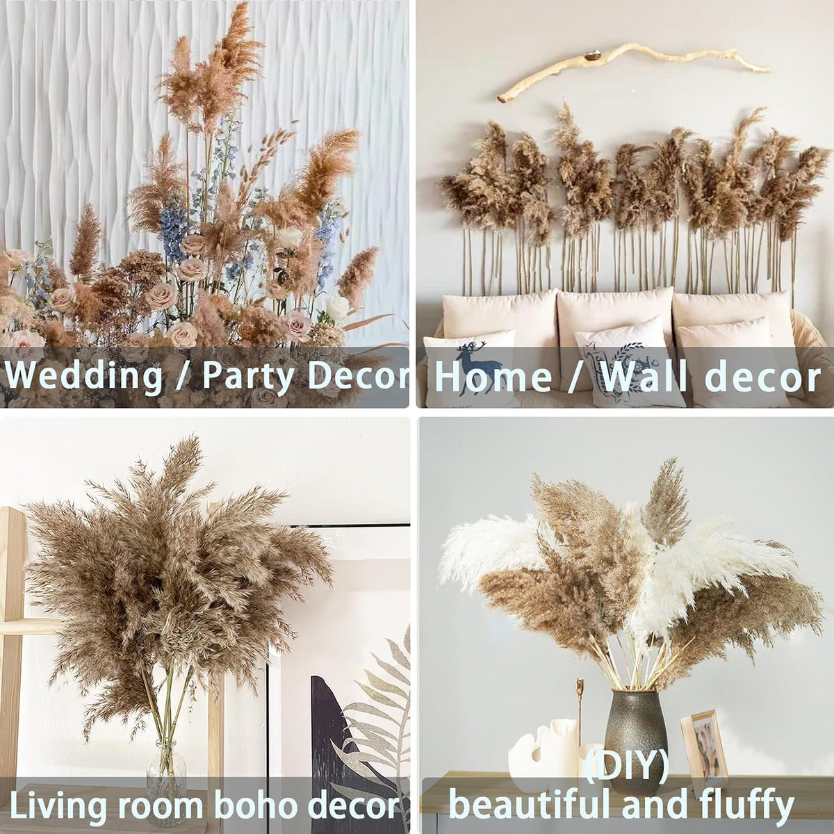 20 Stems 28" Large Brown Pampas Grass - Natural Fluffy Pompas Grass Bulk for Floor Vase - Boho Decor Home Wedding Event Decor, Gift