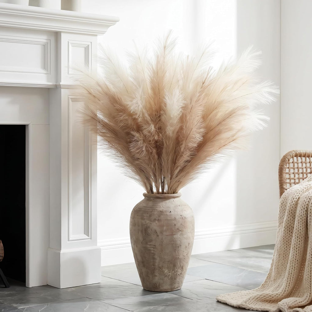 PERFNIQUE Faux Pampas Grass, 9PCS Pompas, Large Pompas Grass, 38'' Tall Pampas Grass for Floor Vase, Pampas Grass Decor Tall for Vase Fillers, Boho Rustic Farmhouse Home Decor(Natural Beige)