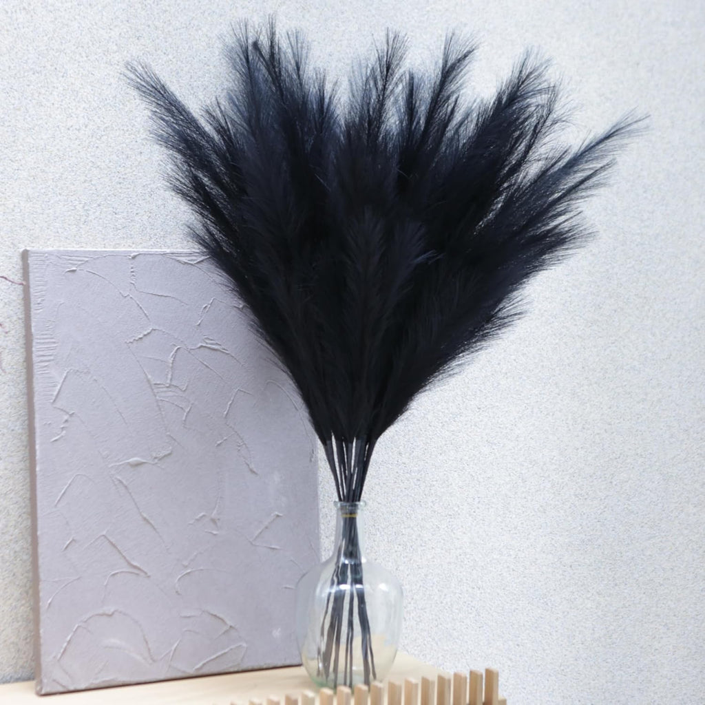 Faux Pampas Grass Tall, 9 PCS 43''/ 110 cm Large Black Pampas Grass Decor, Fake Pompas Branches, Long Feathers for Floor Vase, Boho Flower Arrangement for Home Wedding Decor (Black)