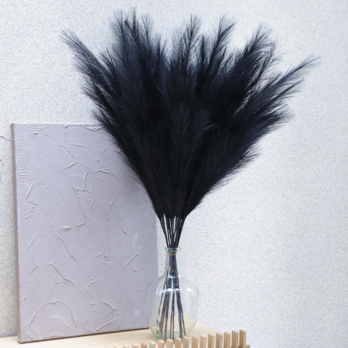 Faux Pampas Grass Tall, 9 PCS 43''/ 110 cm Large Black Pampas Grass Decor, Fake Pompas Branches, Long Feathers for Floor Vase, Boho Flower Arrangement for Home Wedding Decor (Black)