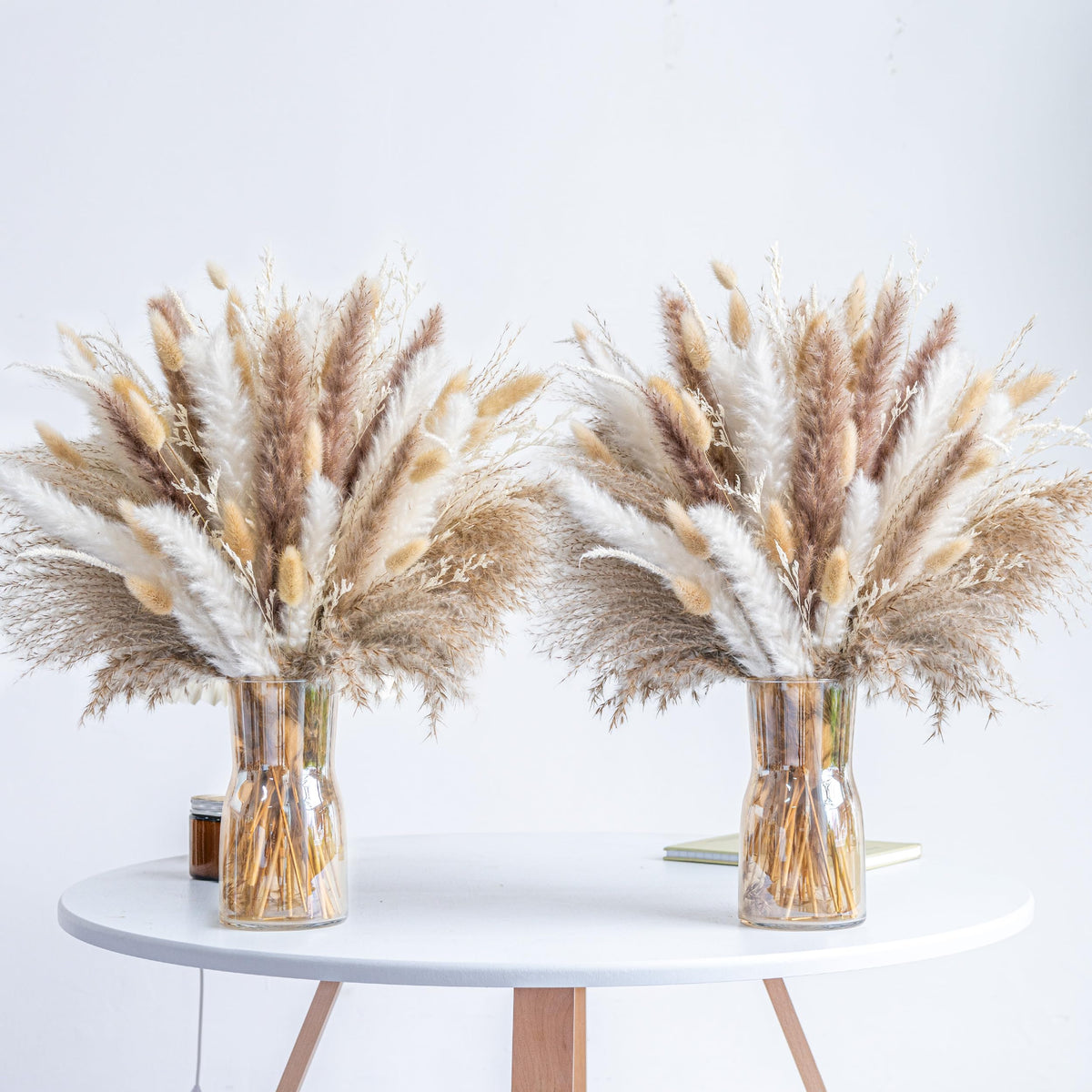 96PCS Natural Dried Pampas Grass Boho Home Decor Bouquet Phragmites Dried Flowers Bouquet for Wedding Floral Arrangements Living Room Decorations (96PCS)