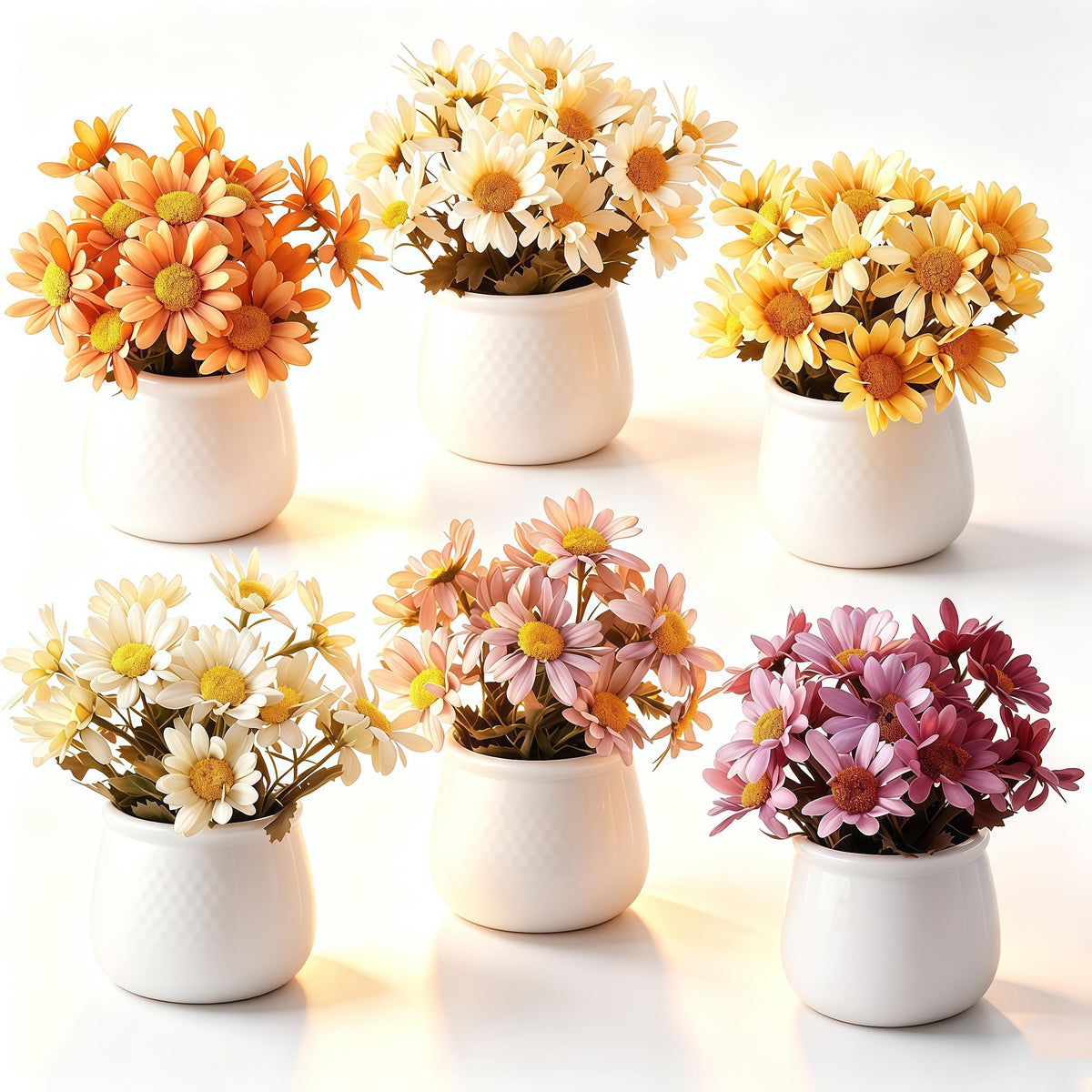 6PCS Artificial Daisy Fall Flower Arrangements with Large Ceramic Pots