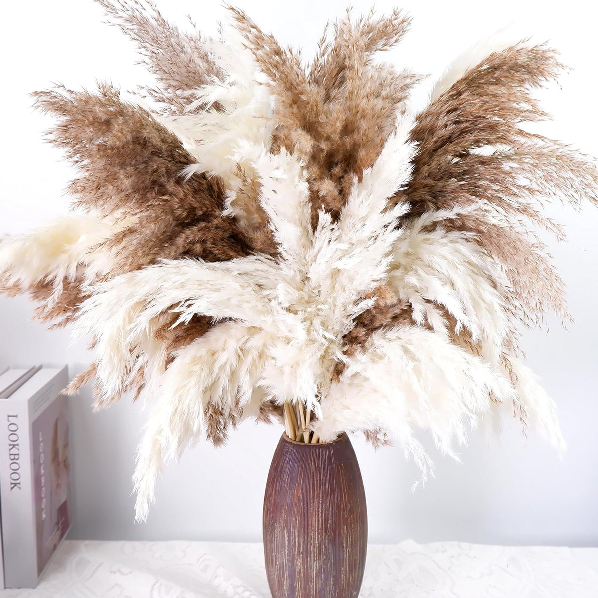 40PCS Tall Pampas Grass Stems 17" for Floor Vase Decor