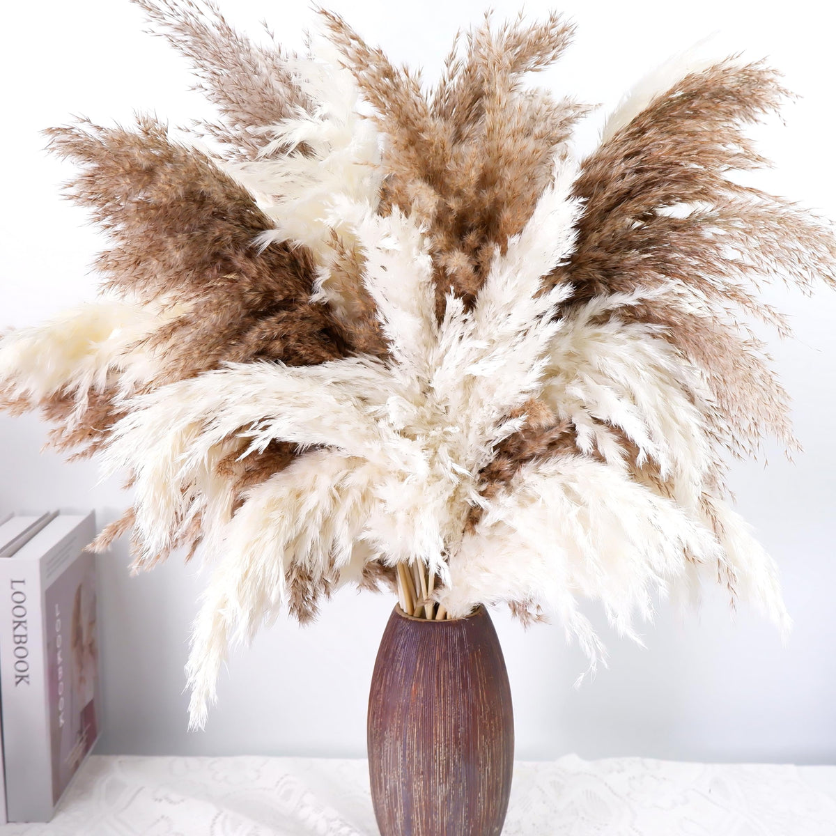 40PCS Tall Pampas Grass Stems 17" for Floor Vase Decor